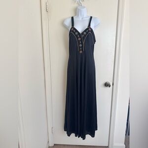 Vanity Fair Black Maxi Dress with Colorful Embroidery Sleepwear